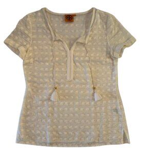 Tory Burch Ivory Sheer Ivory Blouse w/ Elephant Print (Size 2)